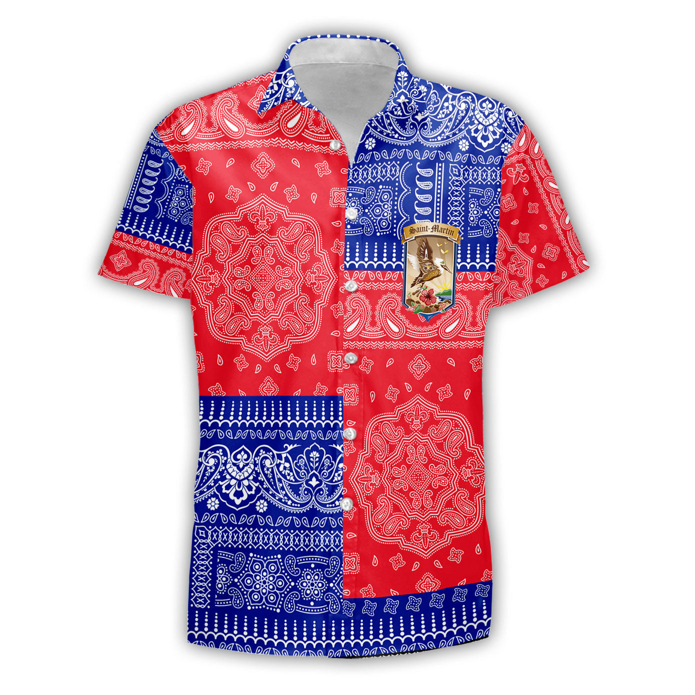 Saint Martin Short Sleeve Shirt Flag And Paisley Basic Style 2