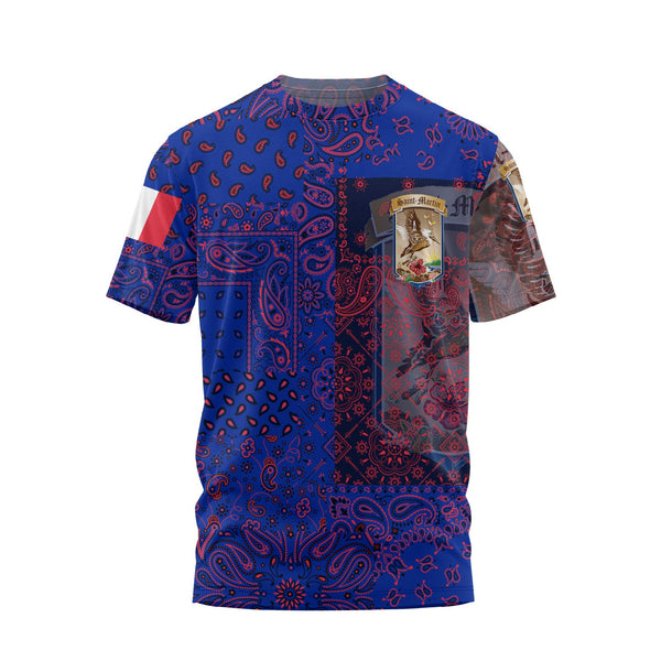 Saint Martin T Shirt Paisley Flag And Skull Style 1