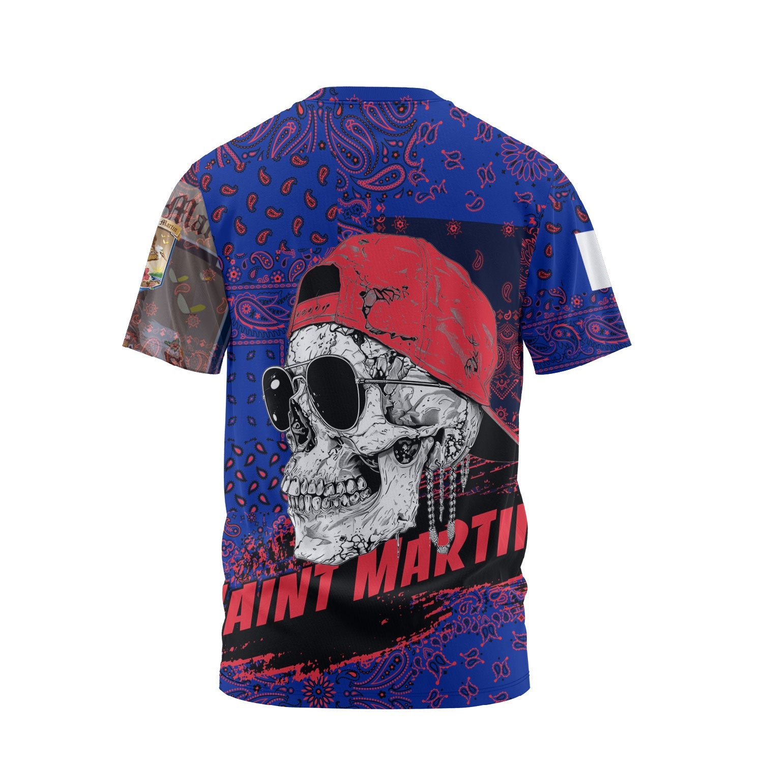 Saint Martin T Shirt Paisley Flag And Skull Style 2