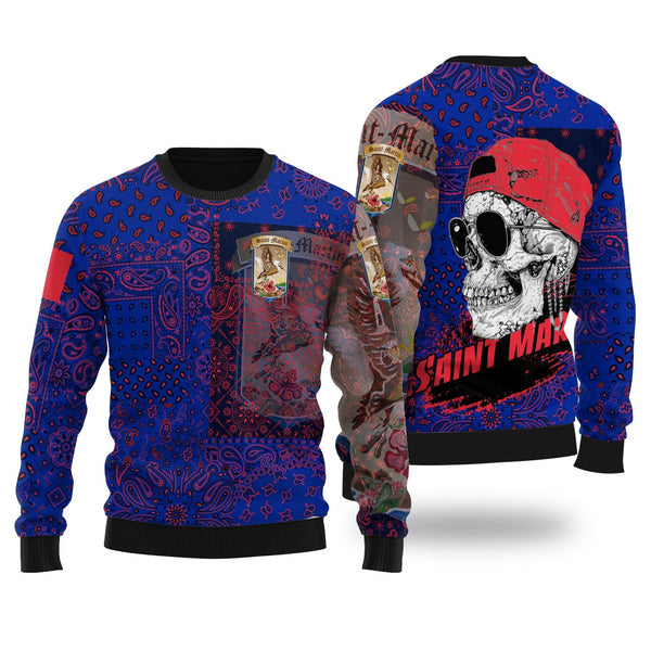 Saint Martin Ugly Sweater Paisley Flag And Skull Style 1