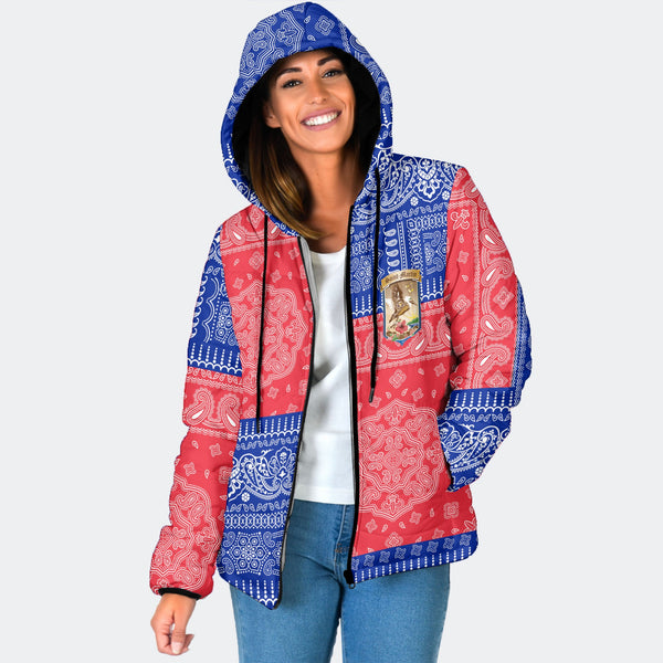 Saint Martin Women Hooded Padded Jacket Flag And Paisley Basic Style 1