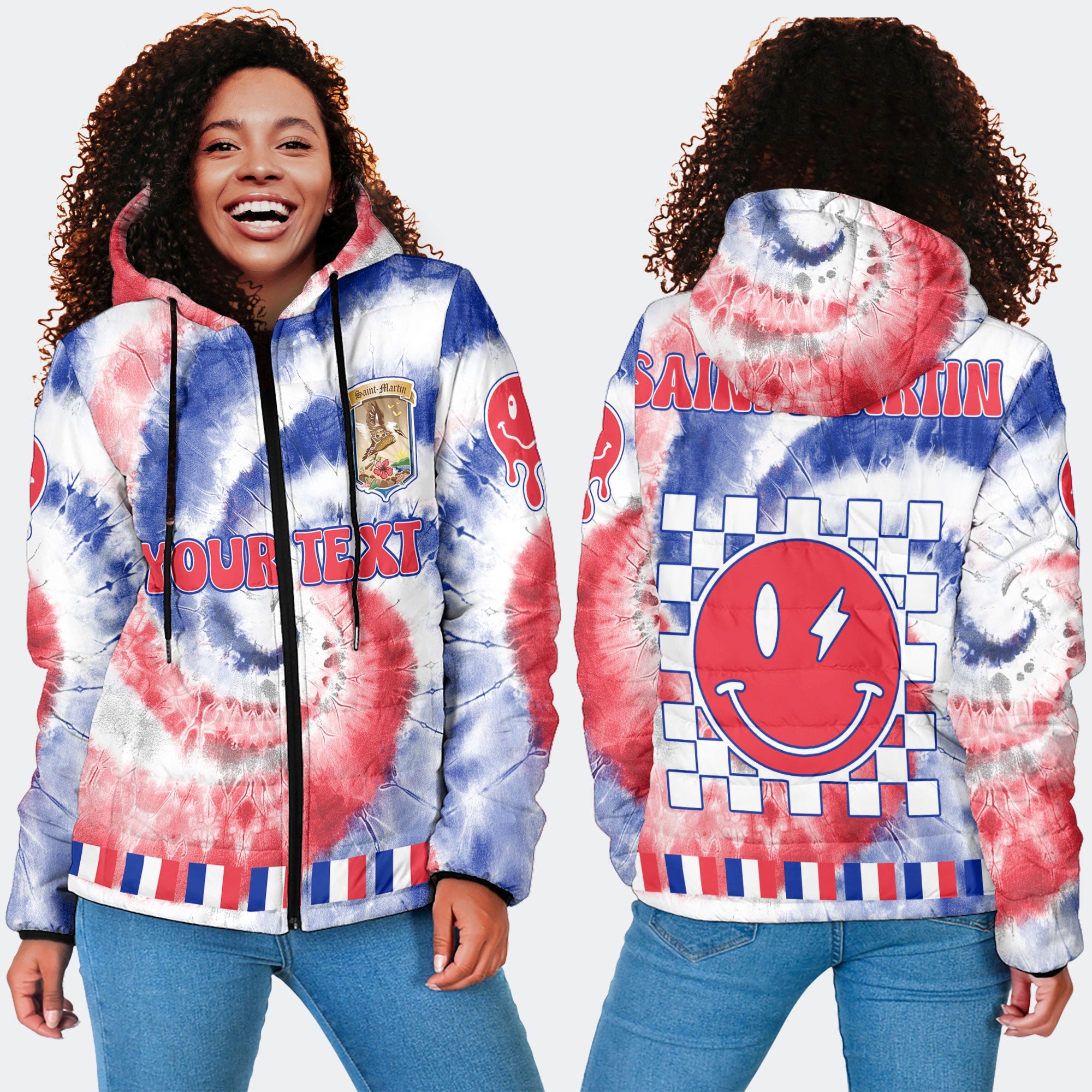 Saint Martin Women Hooded Padded Jacket Custom Tie Dye Style 4