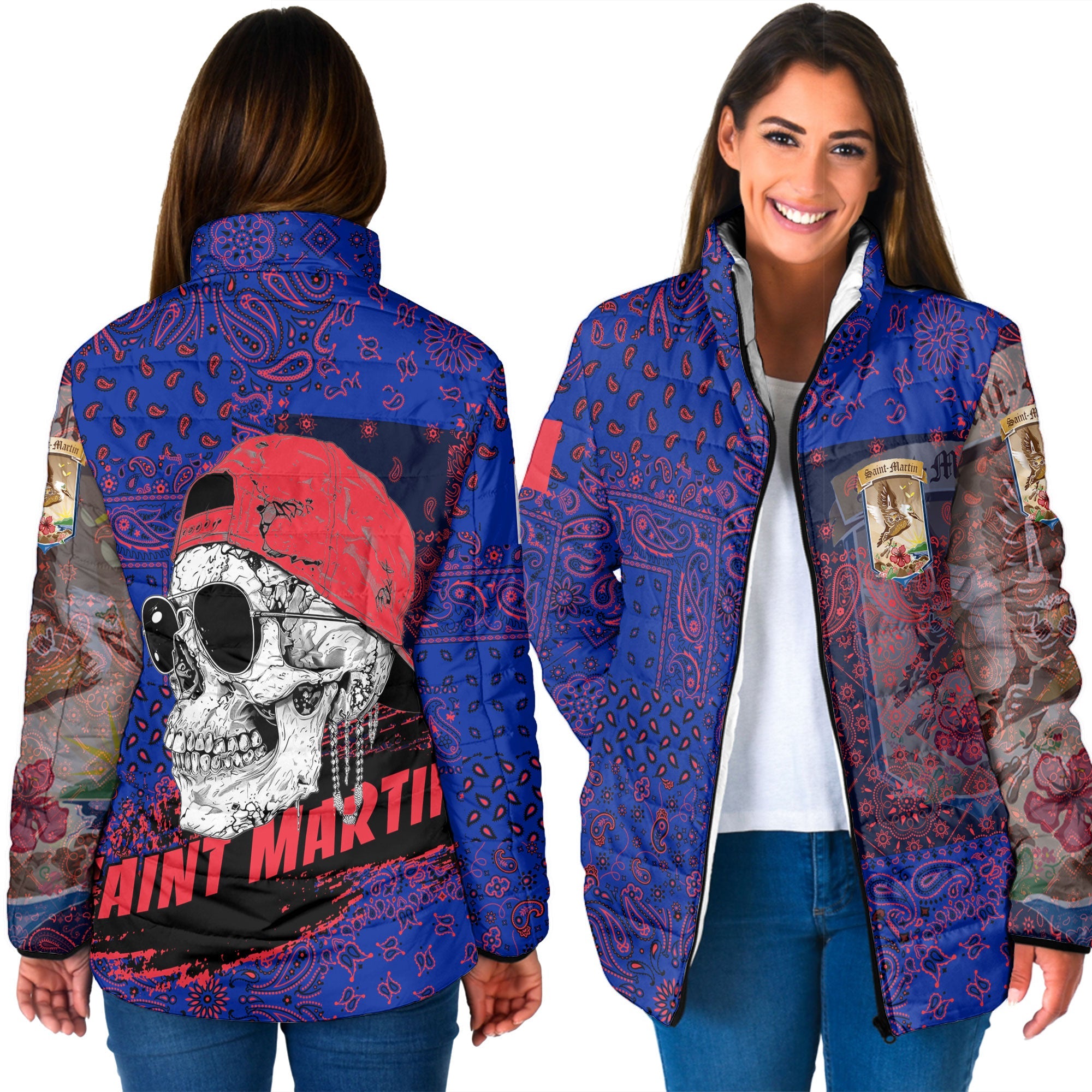 Saint Martin Women Padded Jacket Paisley Flag And Skull Style 3