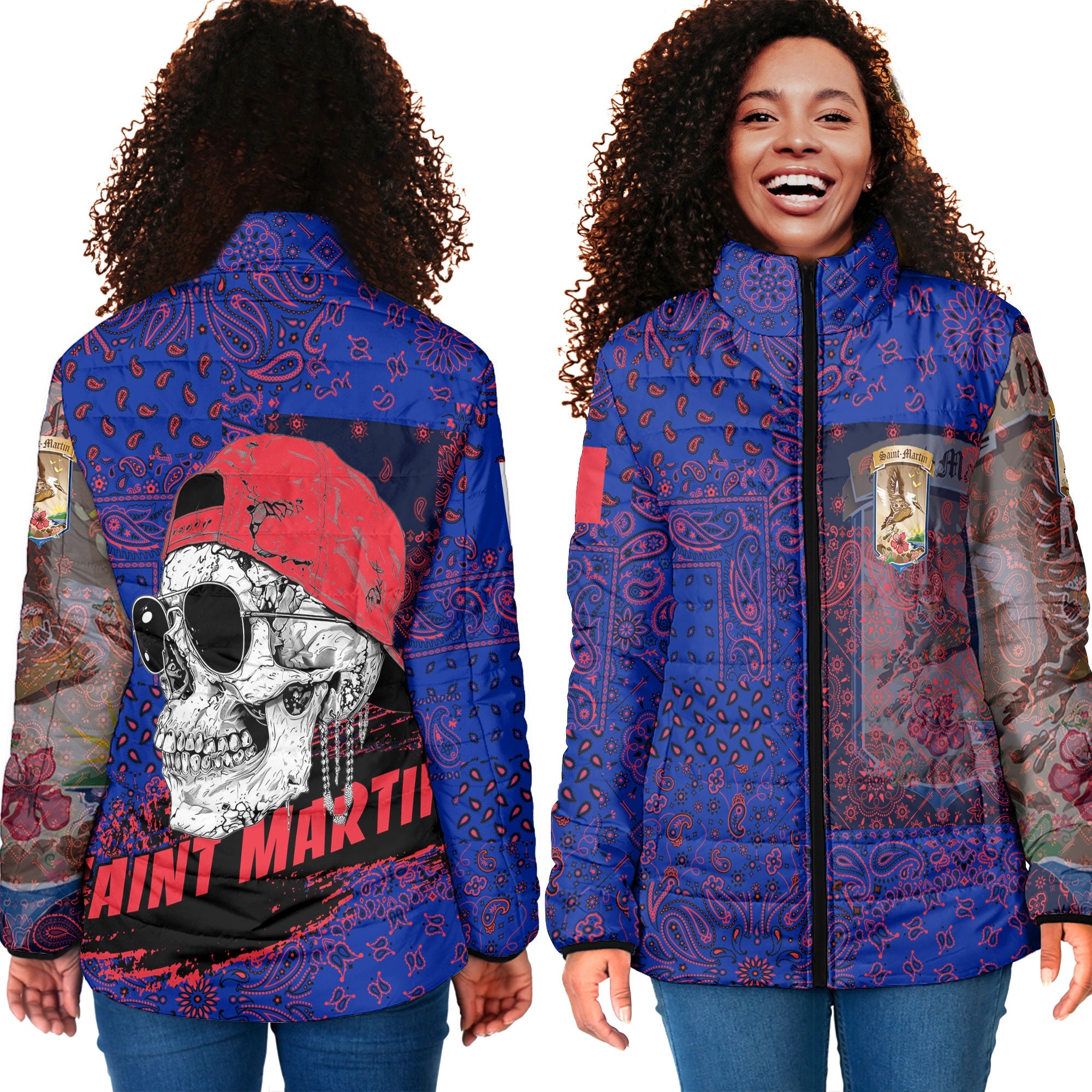 Saint Martin Women Padded Jacket Paisley Flag And Skull Style 4