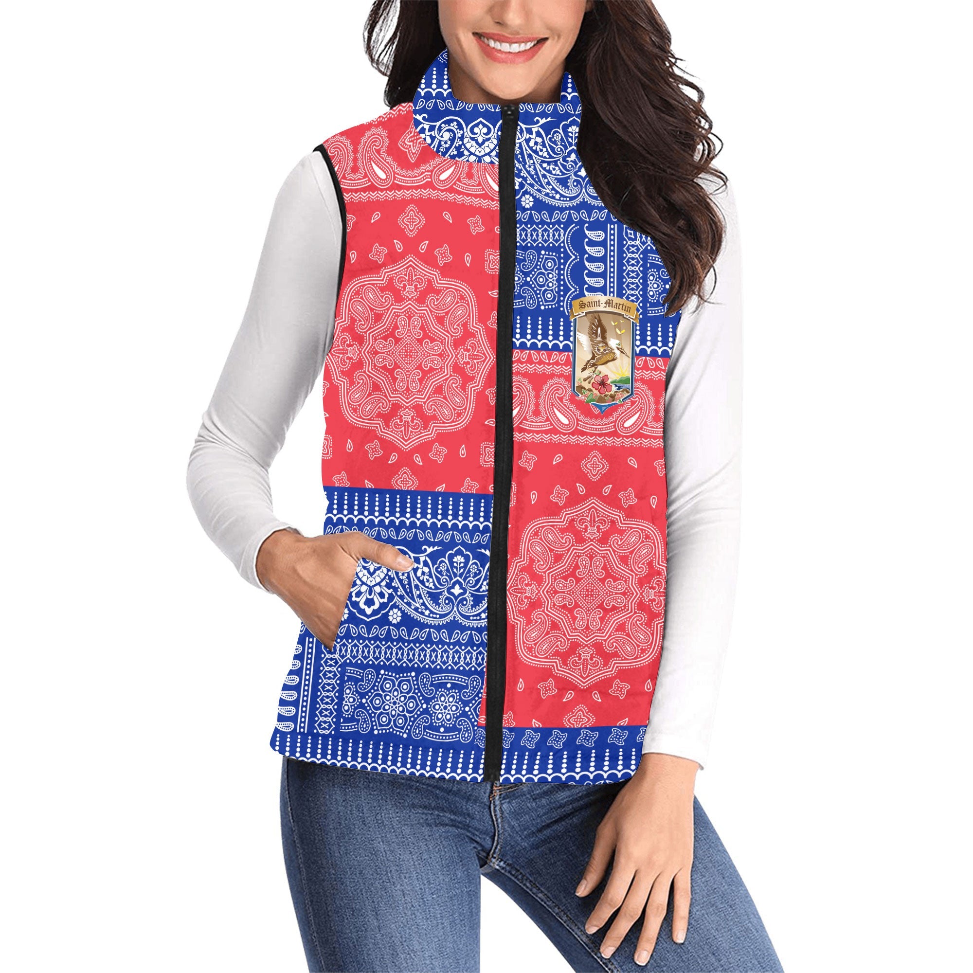 Saint Martin Women Padded Jacket Vest Flag And Paisley Basic Style 1