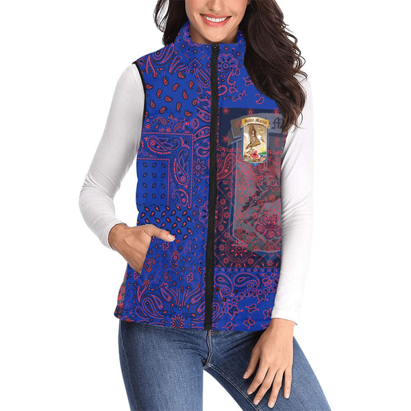 Saint Martin Women Padded Jacket Vest Paisley Flag And Skull Style 1