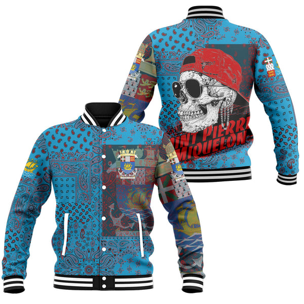 Saint Pierre And Miquelon Baseball Jacket Paisley Flag And Skull Style 1