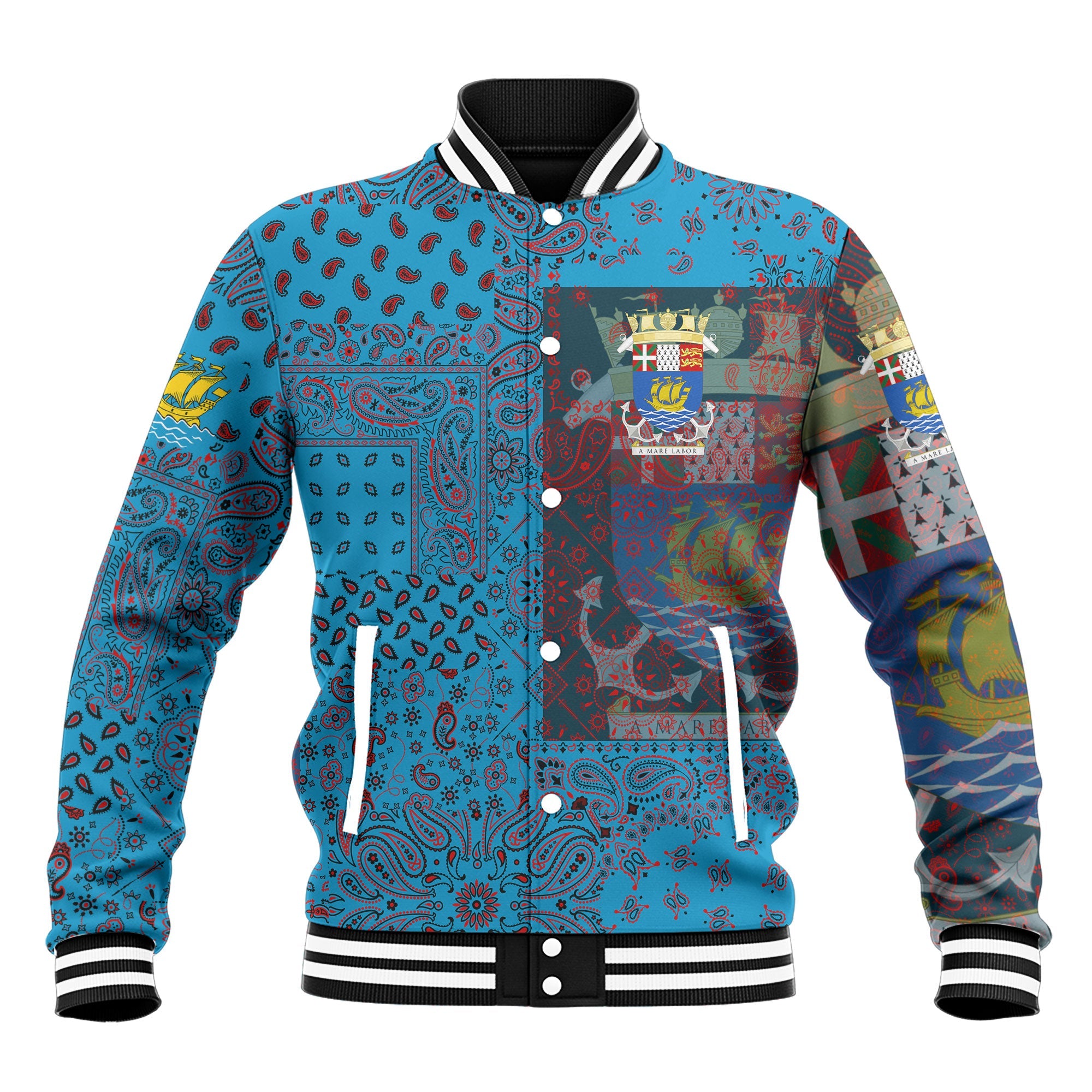 Saint Pierre And Miquelon Baseball Jacket Paisley Flag And Skull Style 2