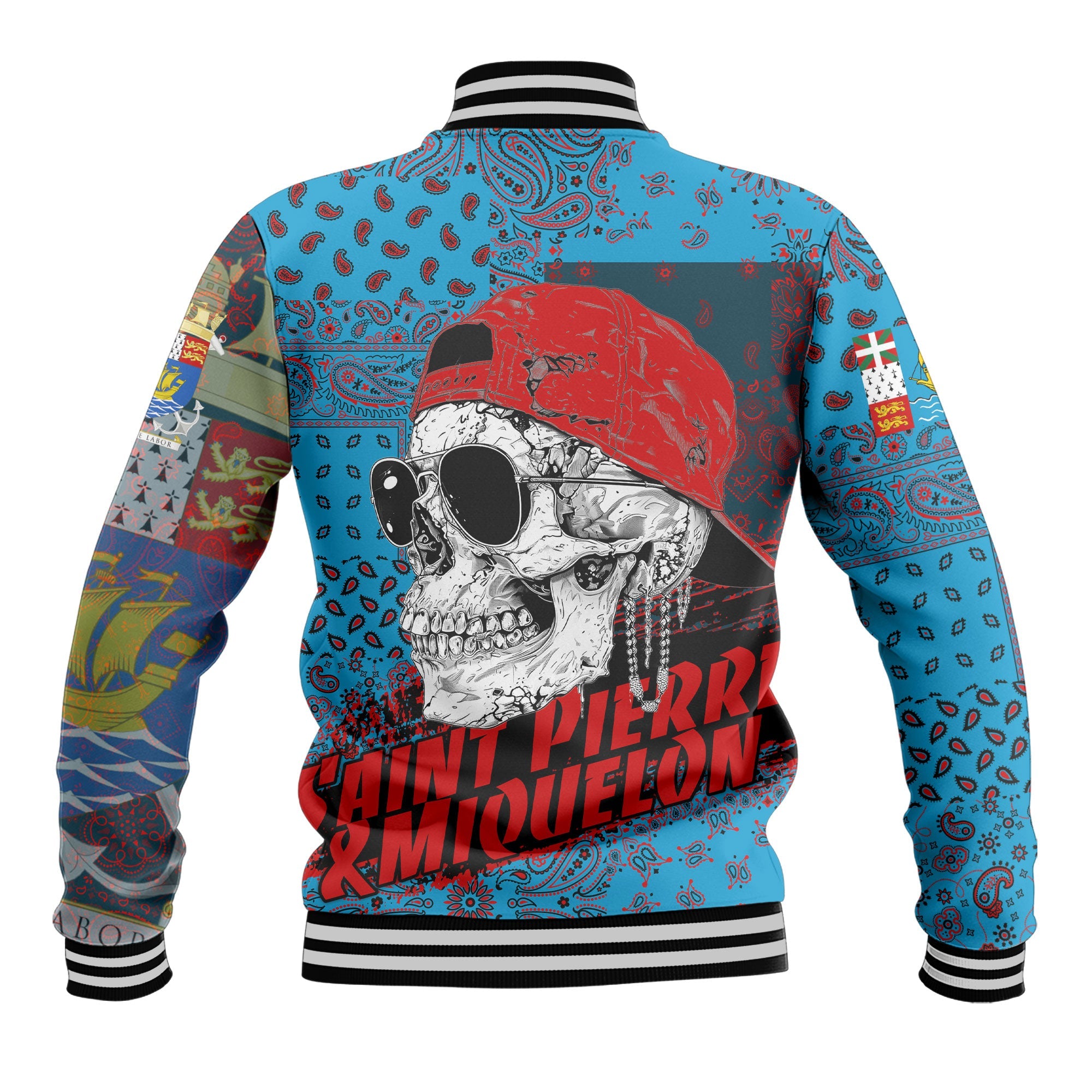 Saint Pierre And Miquelon Baseball Jacket Paisley Flag And Skull Style 3