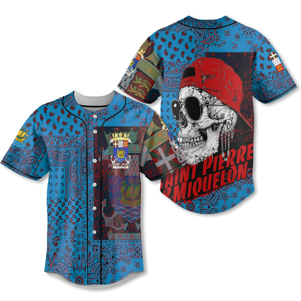 Saint Pierre And Miquelon Baseball Jersey Paisley Flag And Skull Style 1