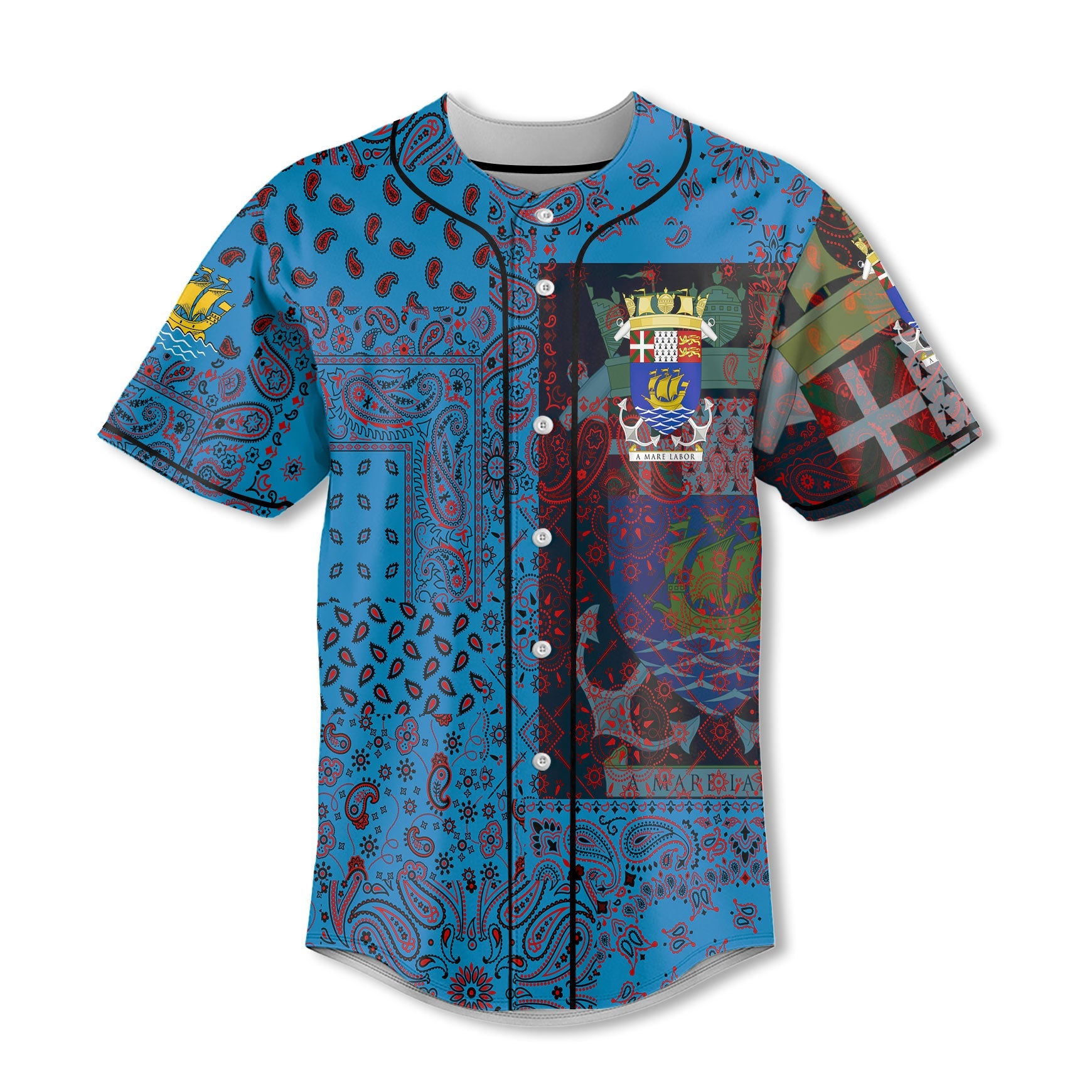 Saint Pierre And Miquelon Baseball Jersey Paisley Flag And Skull Style 2