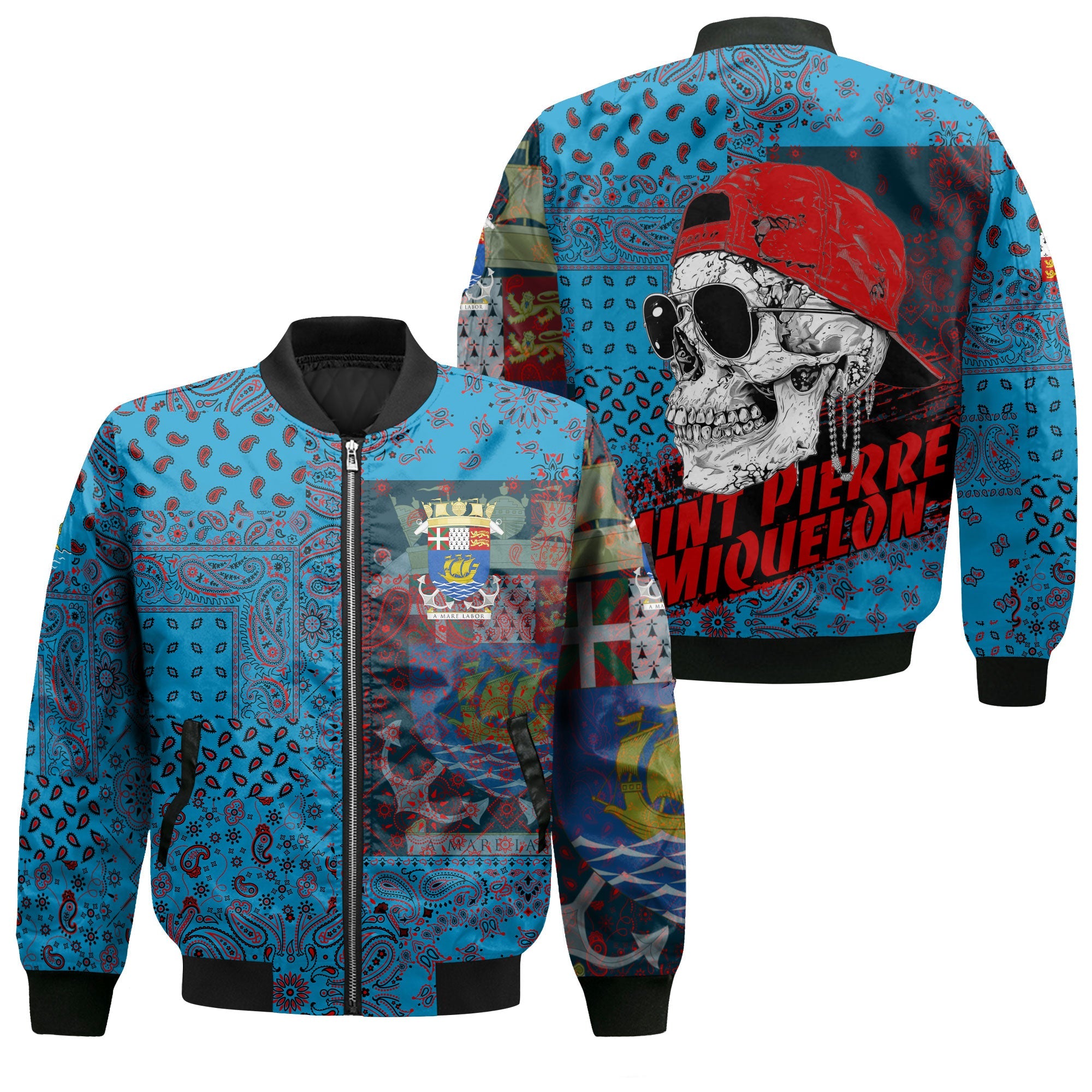 Saint Pierre And Miquelon Bomber Jacket Paisley Flag And Skull Style 1