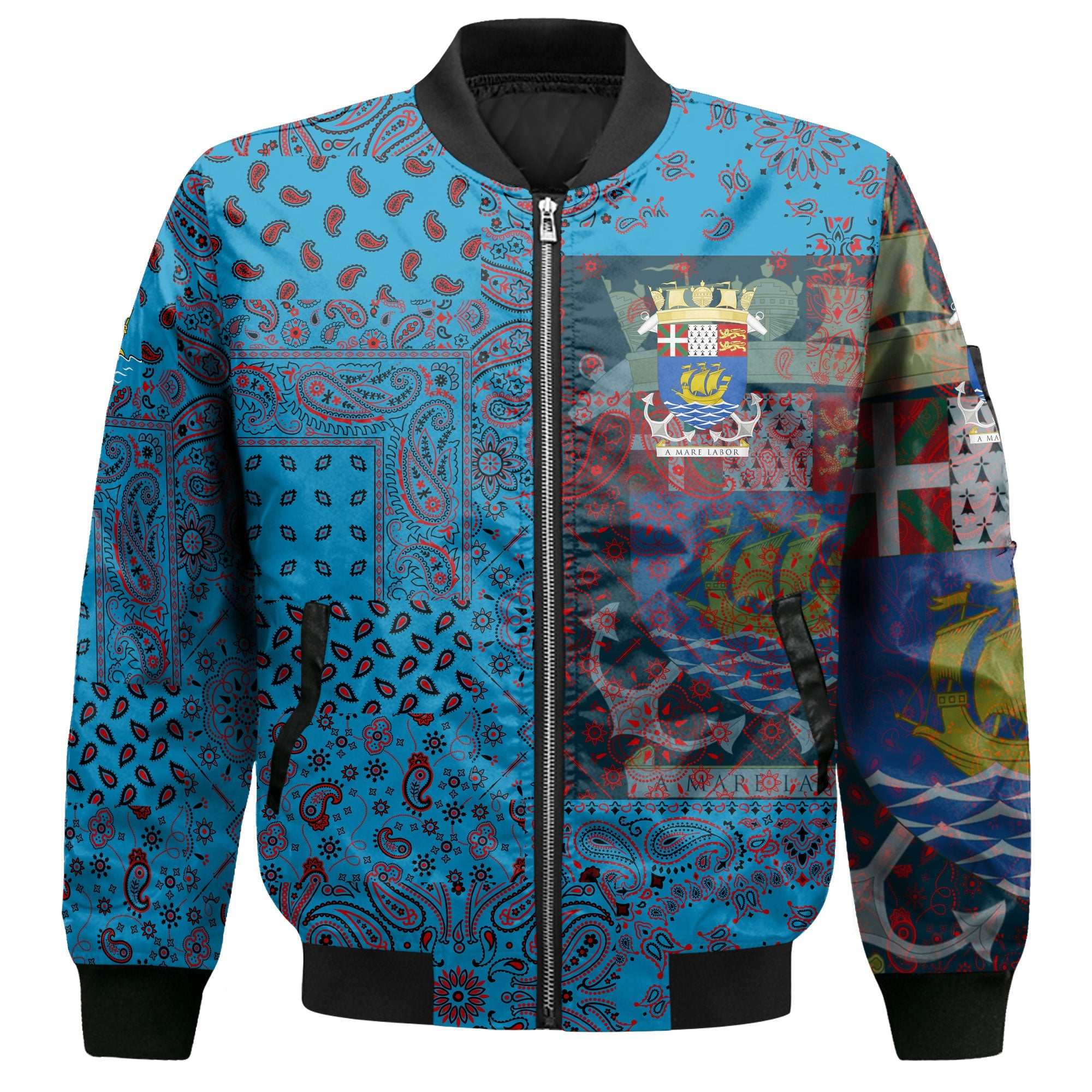 Saint Pierre And Miquelon Bomber Jacket Paisley Flag And Skull Style 2