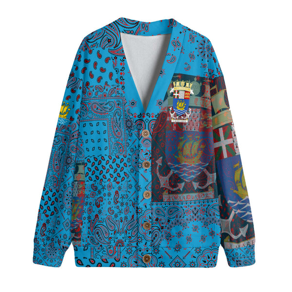 Saint Pierre And Miquelon Fleece Cardigan Paisley Flag And Skull Style 1