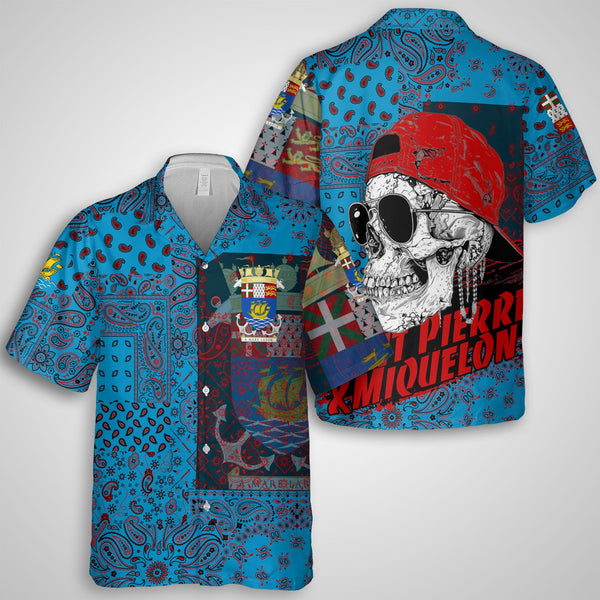 Saint Pierre And Miquelon Hawaiian Shirt Paisley Flag And Skull Style 1