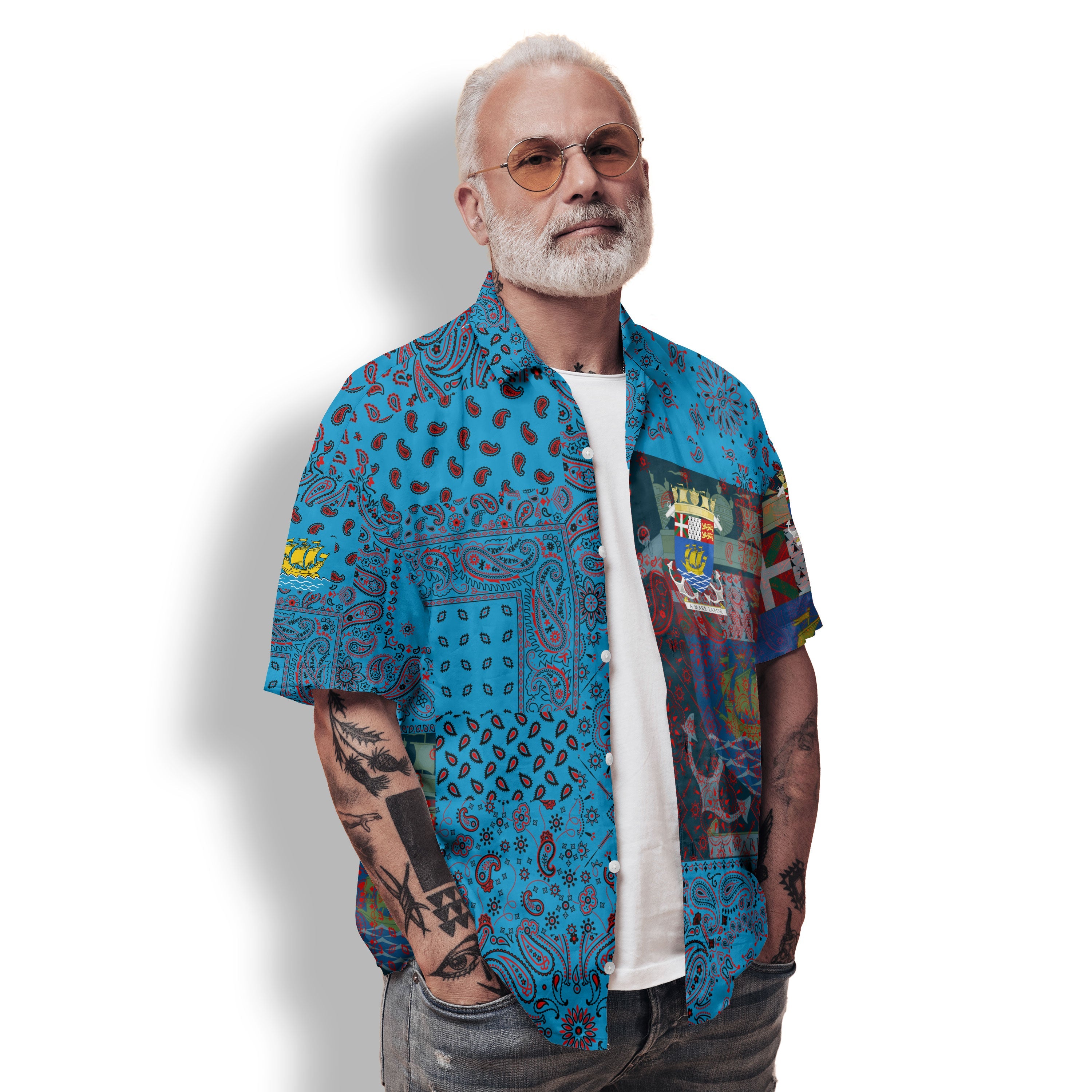 Saint Pierre And Miquelon Hawaiian Shirt Paisley Flag And Skull Style 2