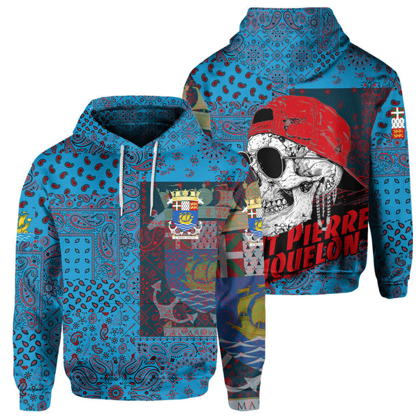 Saint Pierre And Miquelon Hoodie Paisley Flag And Skull Style 1