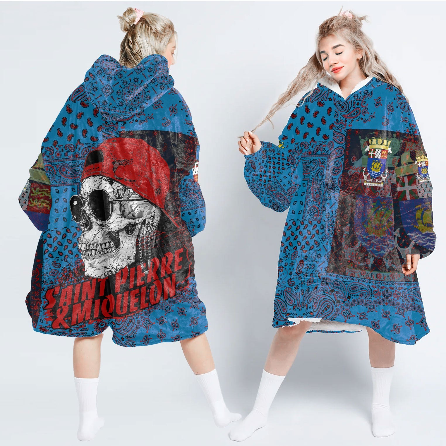 Saint Pierre And Miquelon Hoodie Blanket Paisley Flag And Skull Style 1