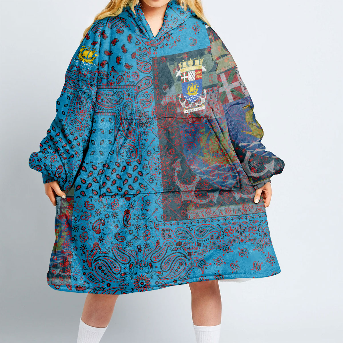 Saint Pierre And Miquelon Hoodie Blanket Paisley Flag And Skull Style 2