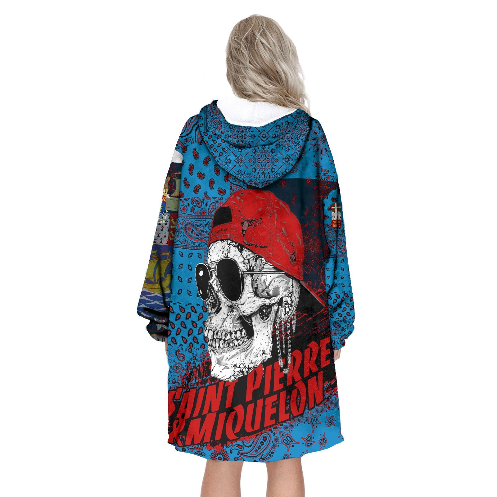 Saint Pierre And Miquelon Hoodie Blanket Paisley Flag And Skull Style 3