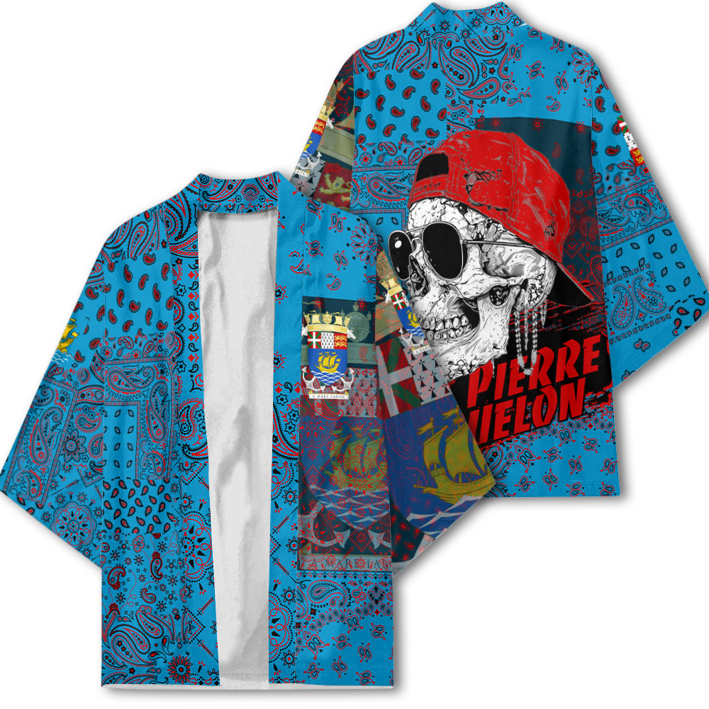 Saint Pierre And Miquelon Kimono Paisley Flag And Skull Style 2