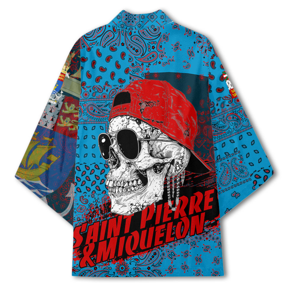 Saint Pierre And Miquelon Kimono Paisley Flag And Skull Style 4