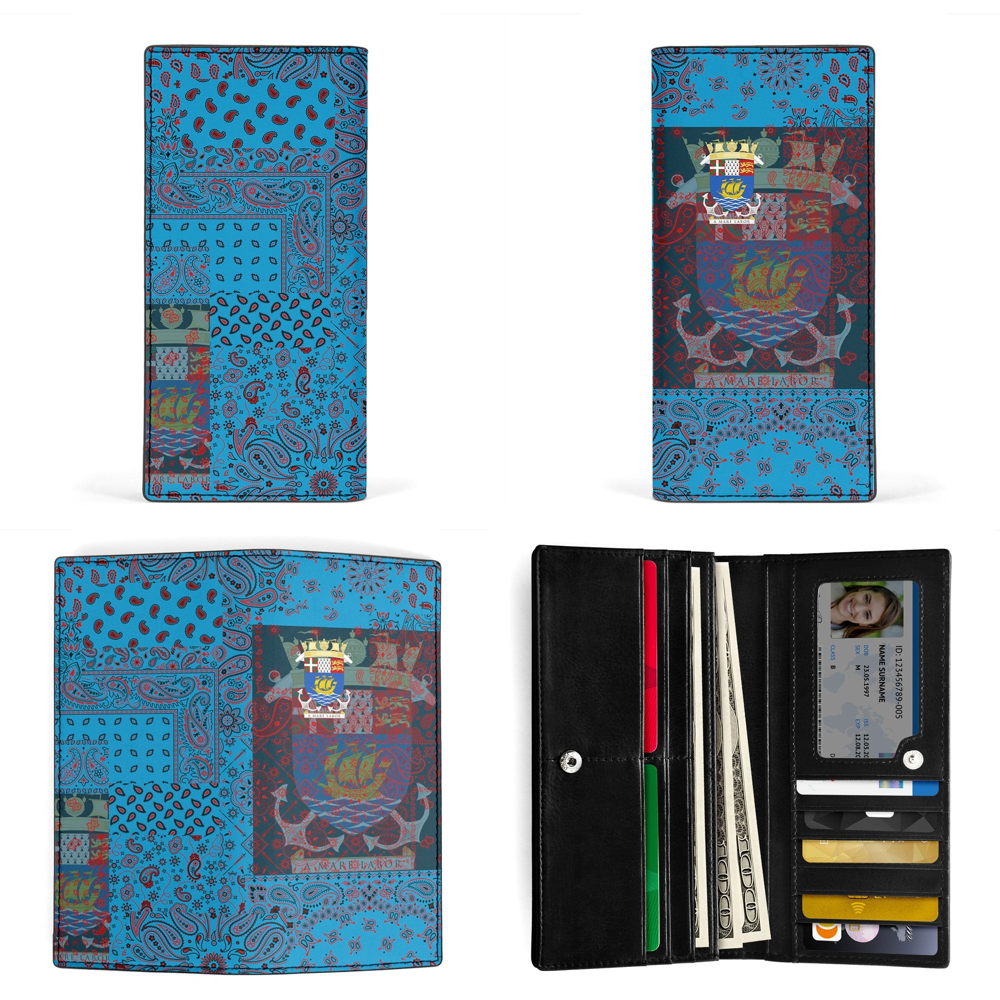 Saint Pierre And Miquelon Leather Wallet Paisley Flag And Skull Style 3