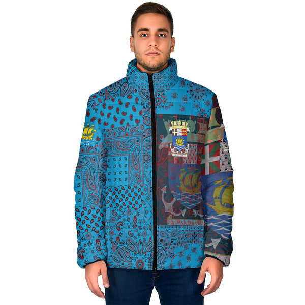 Saint Pierre And Miquelon Men Padded Jacket Paisley Flag And Skull Style 1