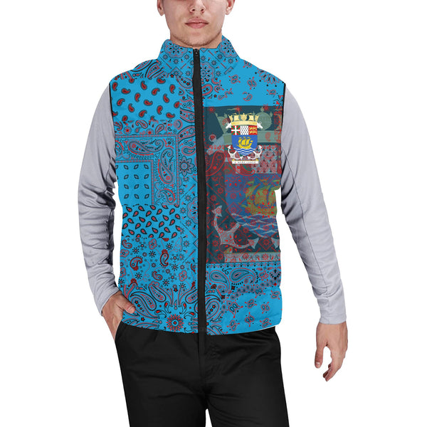 Saint Pierre And Miquelon Men Padded Jacket Vest Paisley Flag And Skull Style 1