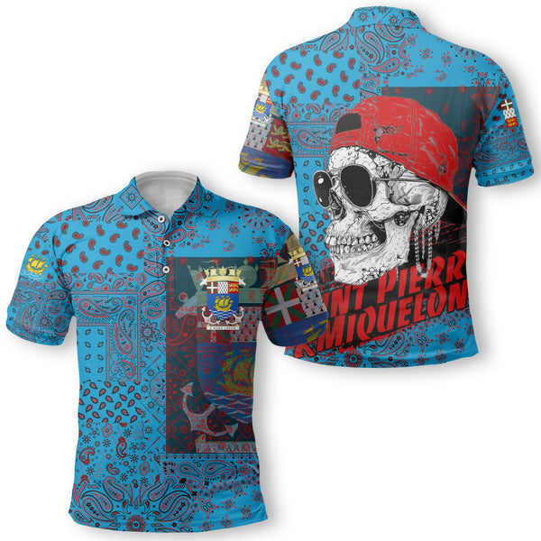 Saint Pierre And Miquelon Polo Shirt Paisley Flag And Skull Style 1