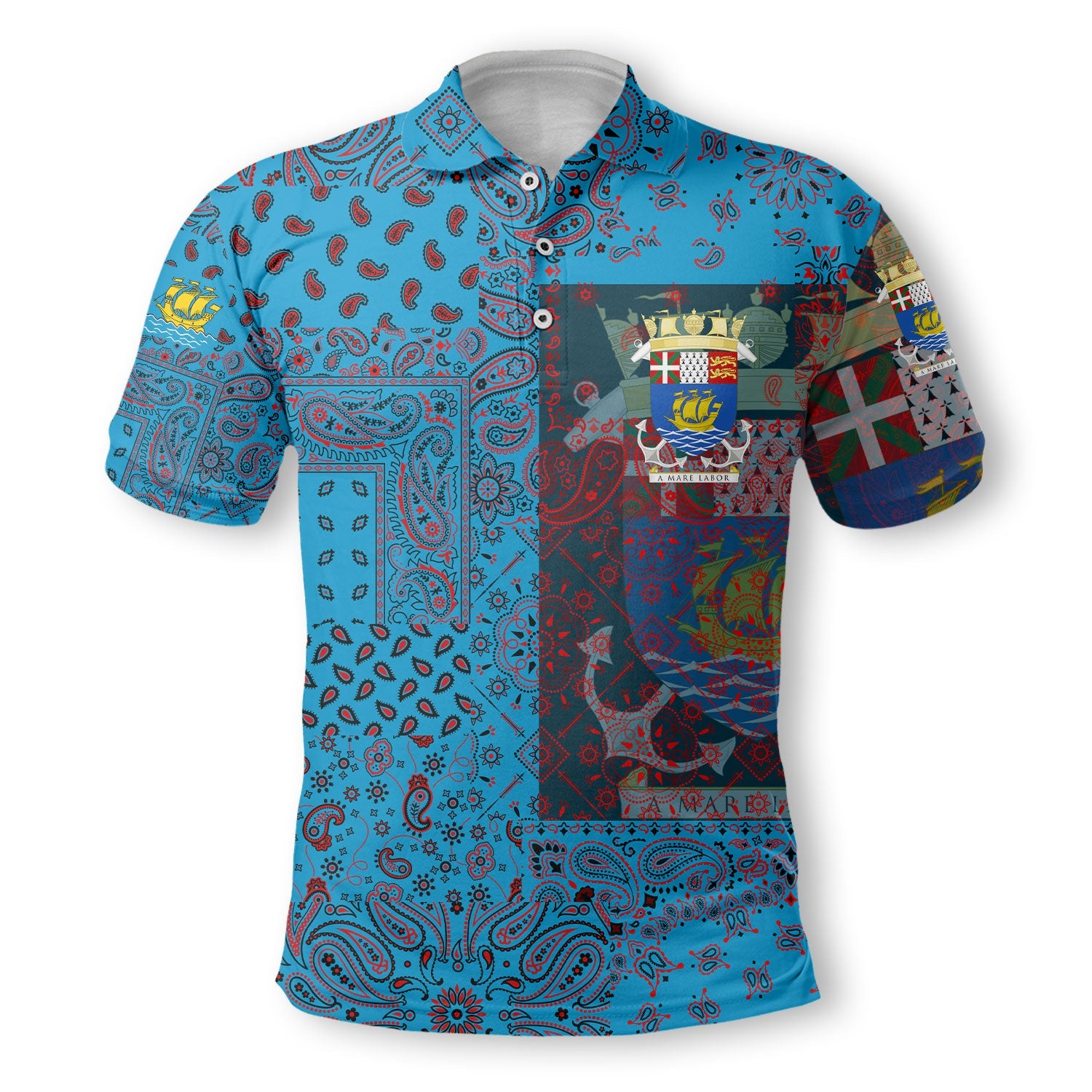 Saint Pierre And Miquelon Polo Shirt Paisley Flag And Skull Style 2