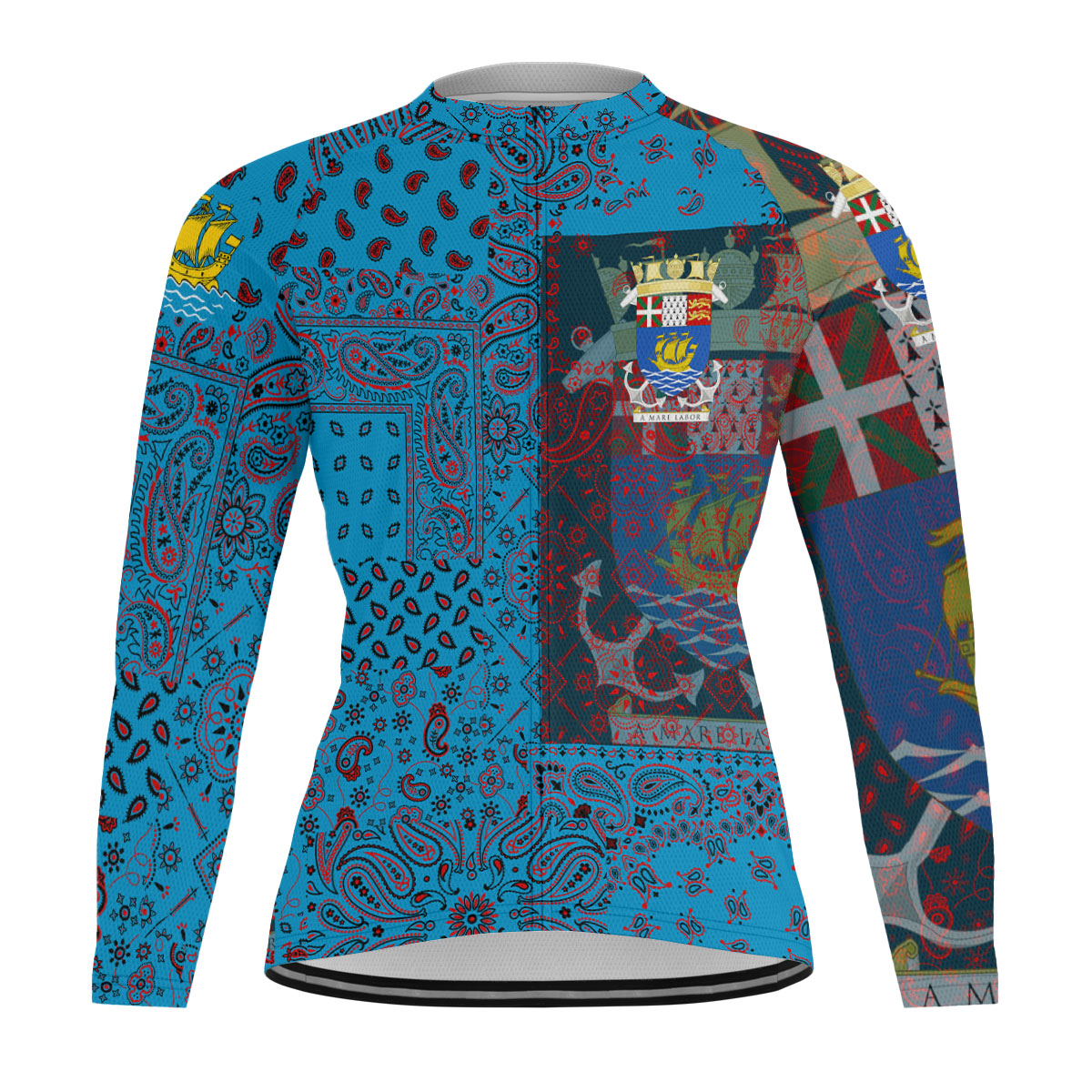 Saint Pierre And Miquelon Raglan Men Cycling Jersey Long Sleeve Paisley Flag And Skull Style 1