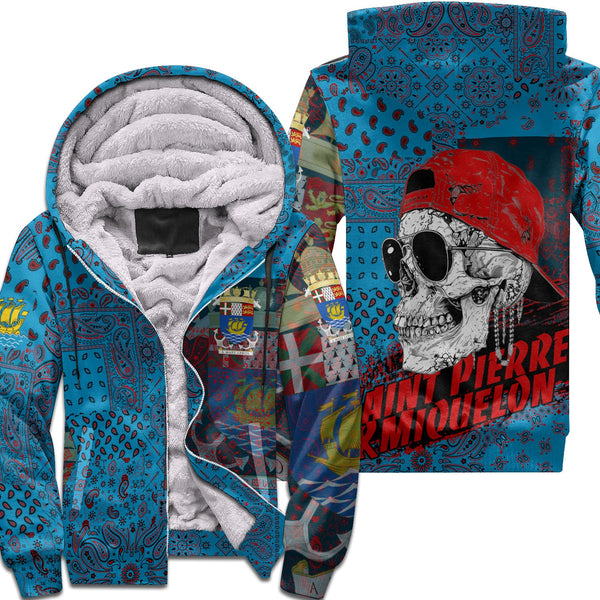 Saint Pierre And Miquelon Sherpa Hoodie Paisley Flag And Skull Style 1