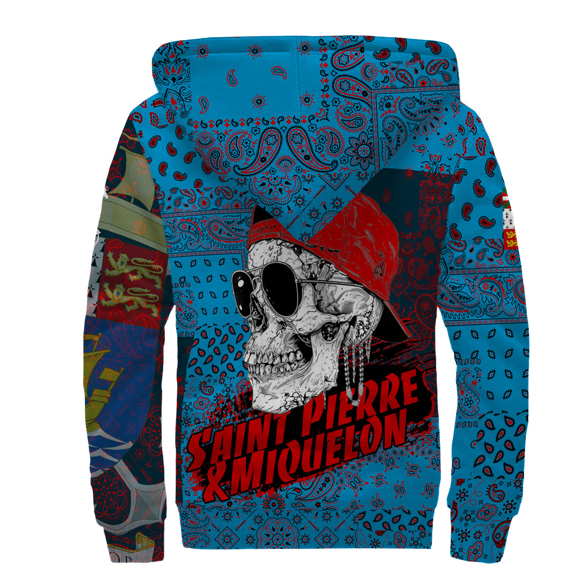 Saint Pierre And Miquelon Sherpa Hoodie Paisley Flag And Skull Style 2