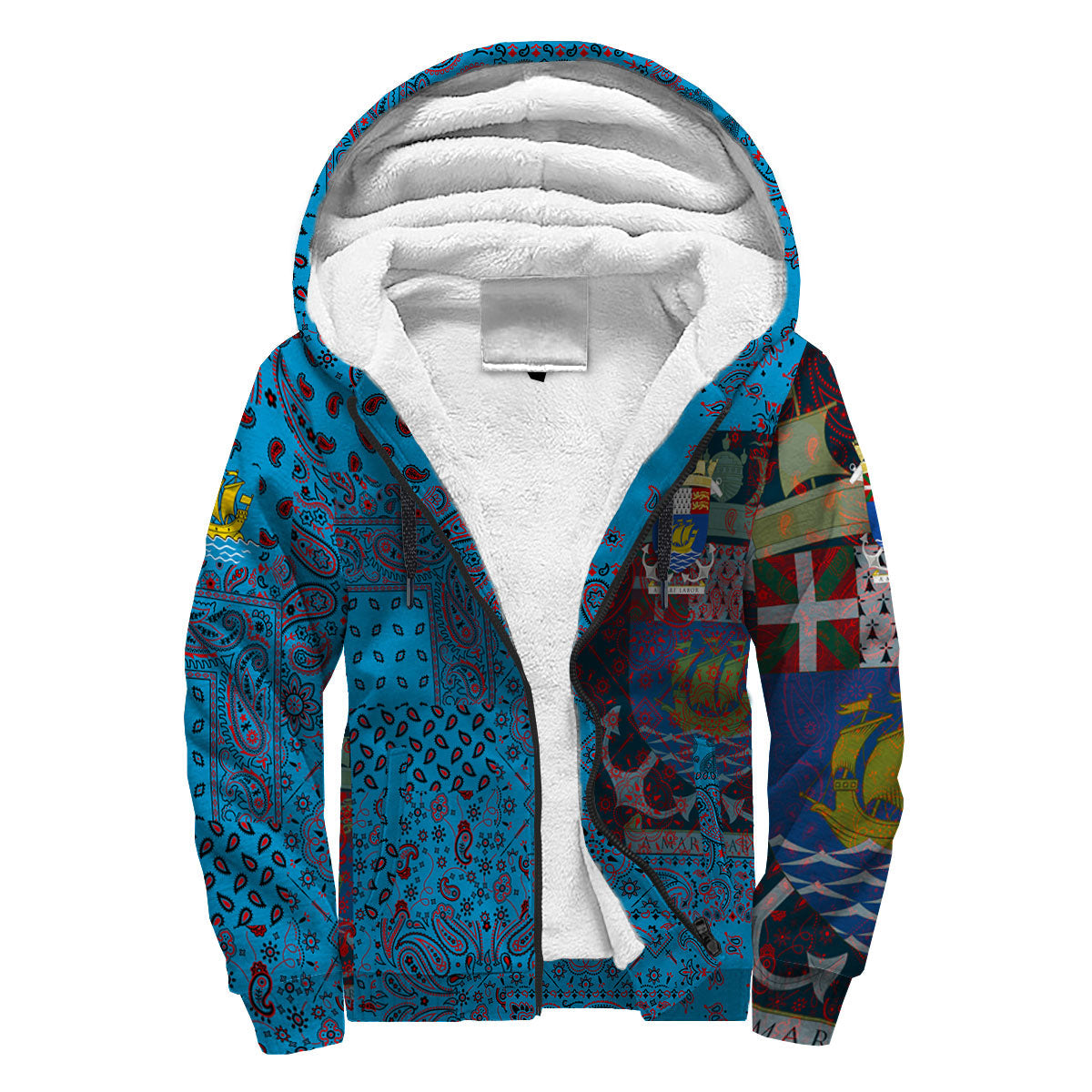 Saint Pierre And Miquelon Sherpa Hoodie Paisley Flag And Skull Style 3