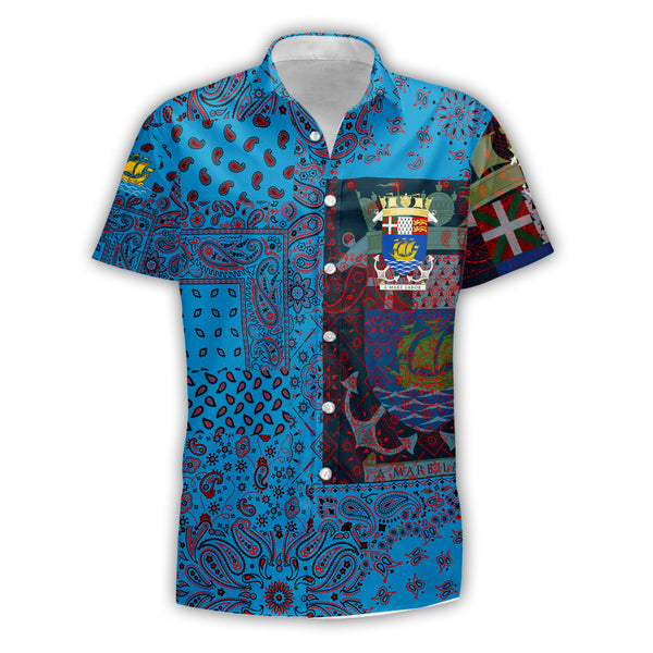 Saint Pierre And Miquelon Short Sleeve Shirt Paisley Flag And Skull Style 1