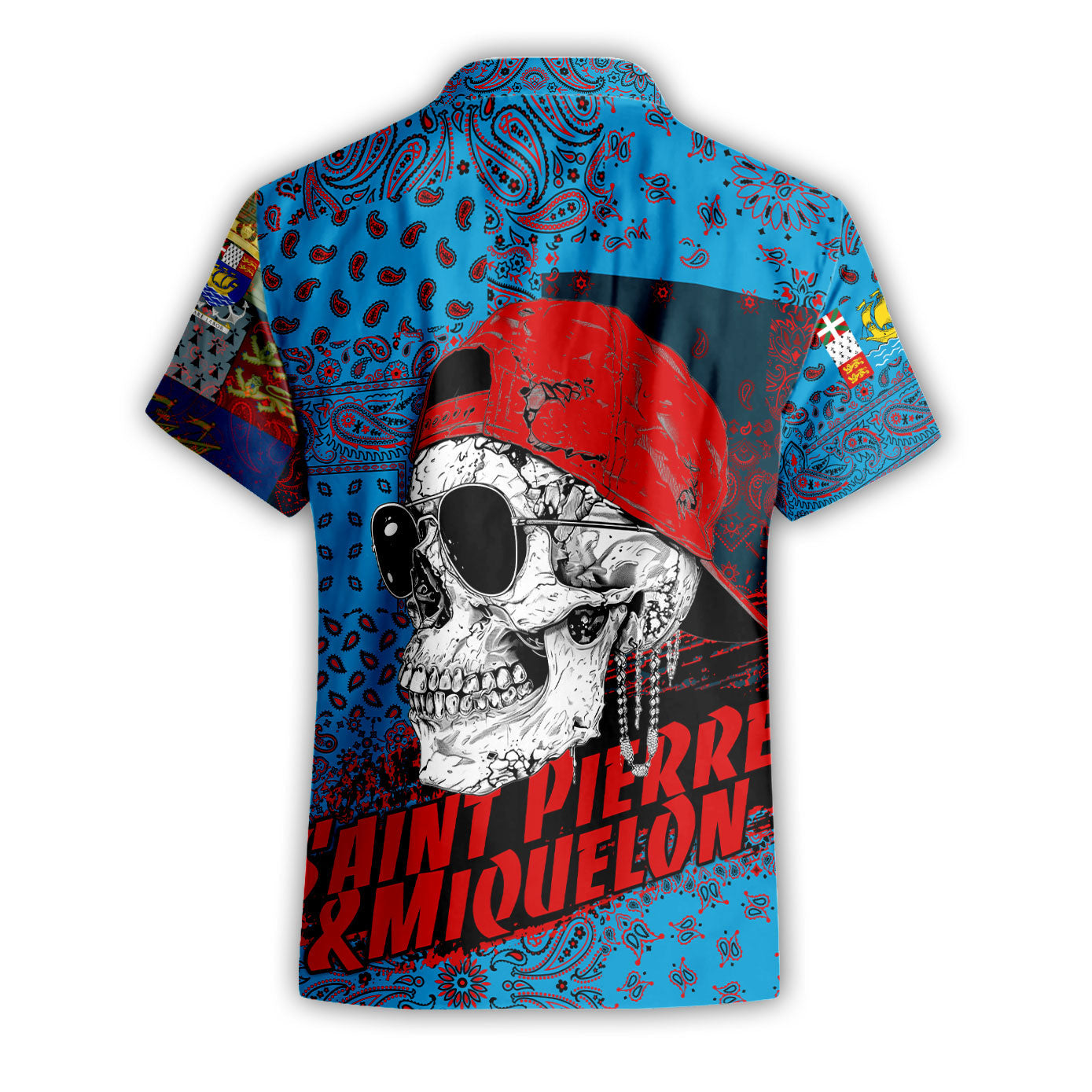 Saint Pierre And Miquelon Short Sleeve Shirt Paisley Flag And Skull Style 2