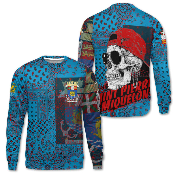 Saint Pierre And Miquelon Sweatshirt Paisley Flag And Skull Style 1