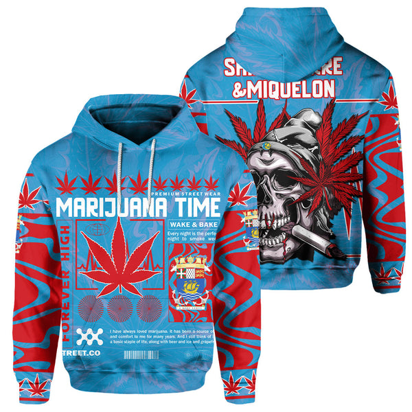 Saint Pierre and Miquelon Hoodie Flag & Coat Of Arms Marijuanas Style