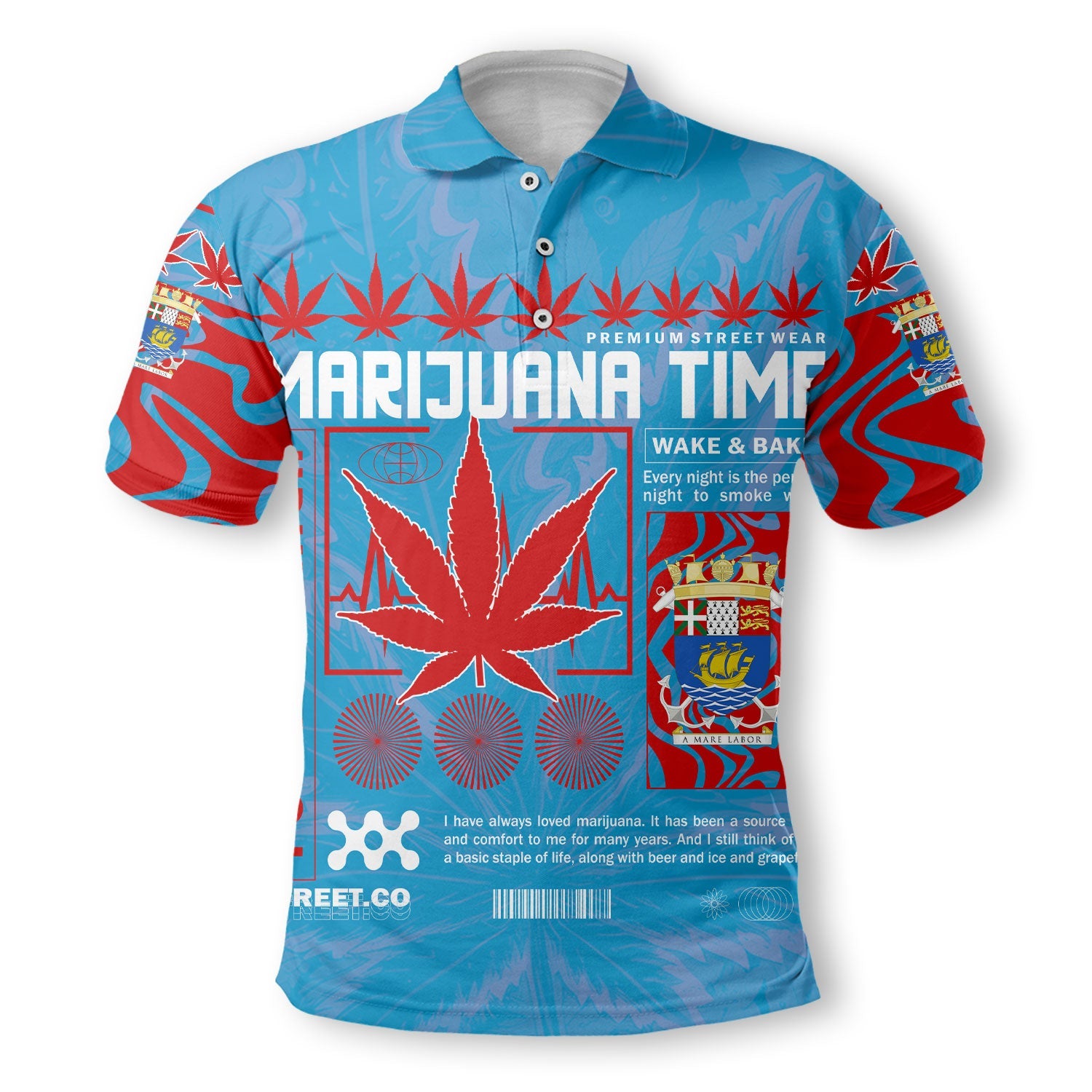 Saint Pierre and Miquelon Polo Shirt Flag & Coat Of Arms Marijuanas Style