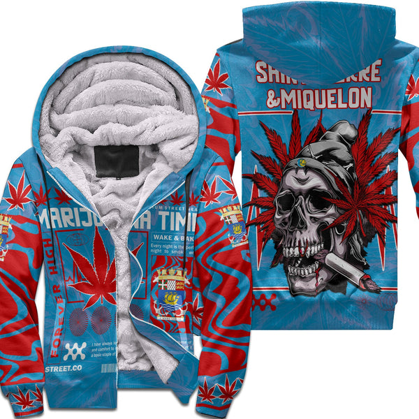 Saint Pierre and Miquelon Sherpa Hoodie Flag & Coat Of Arms Marijuanas Style