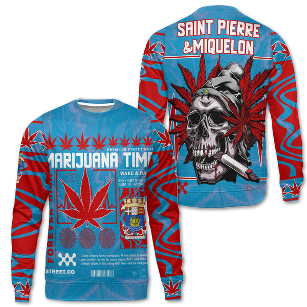 Saint Pierre and Miquelon Sweatshirt Flag & Coat Of Arms Marijuanas Style