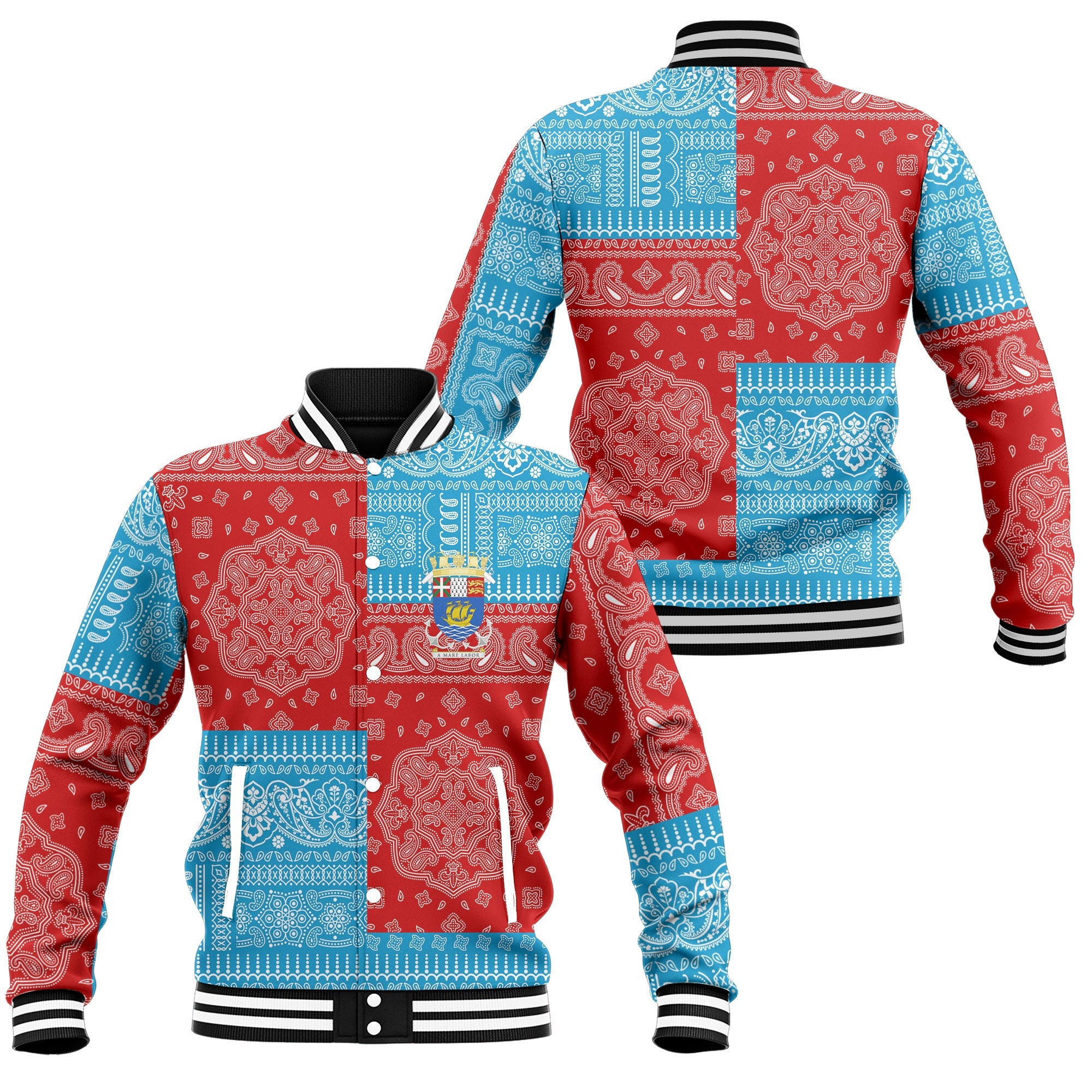 Saint Pierre And Miquelon Baseball Jacket Flag And Paisley Basic Style 1