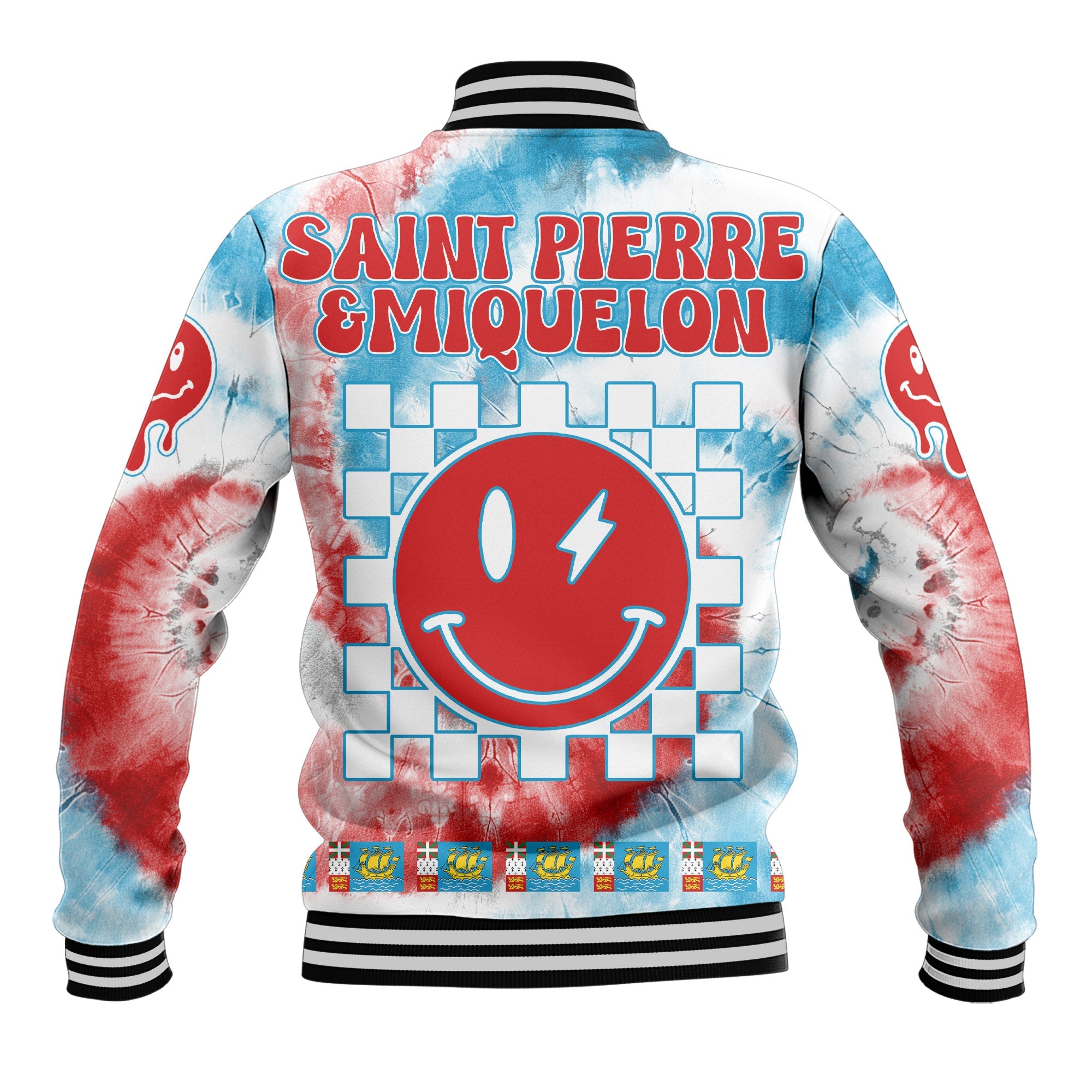 Saint Pierre And Miquelon Baseball Jacket Custom Tie Dye Style 3