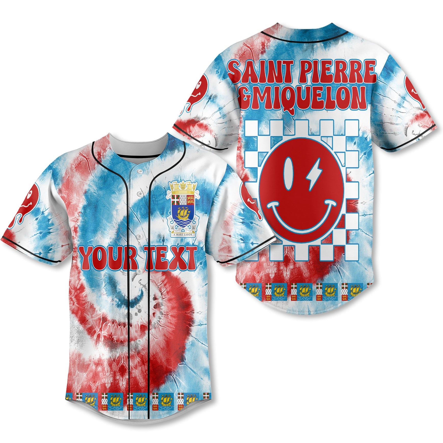 Saint Pierre And Miquelon Baseball Jersey Custom Tie Dye Style 1