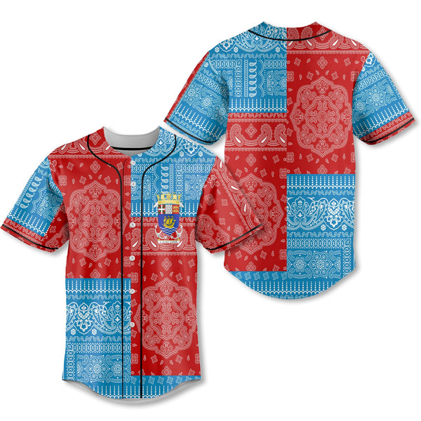 Saint Pierre And Miquelon Baseball Jersey Flag And Paisley Basic Style 1