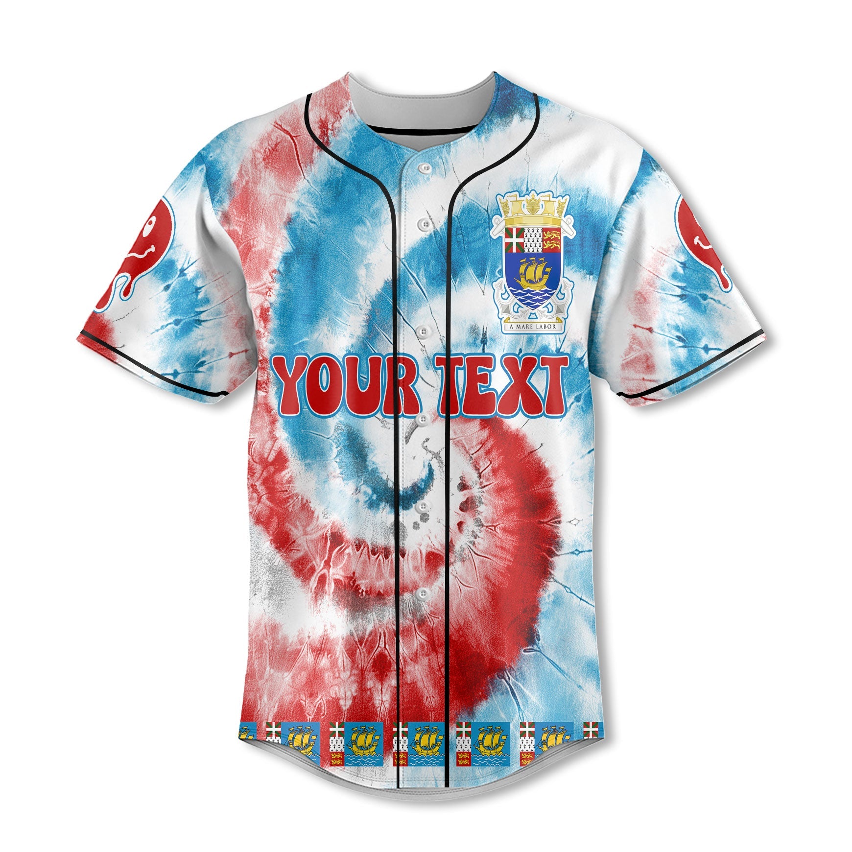 Saint Pierre And Miquelon Baseball Jersey Custom Tie Dye Style 2