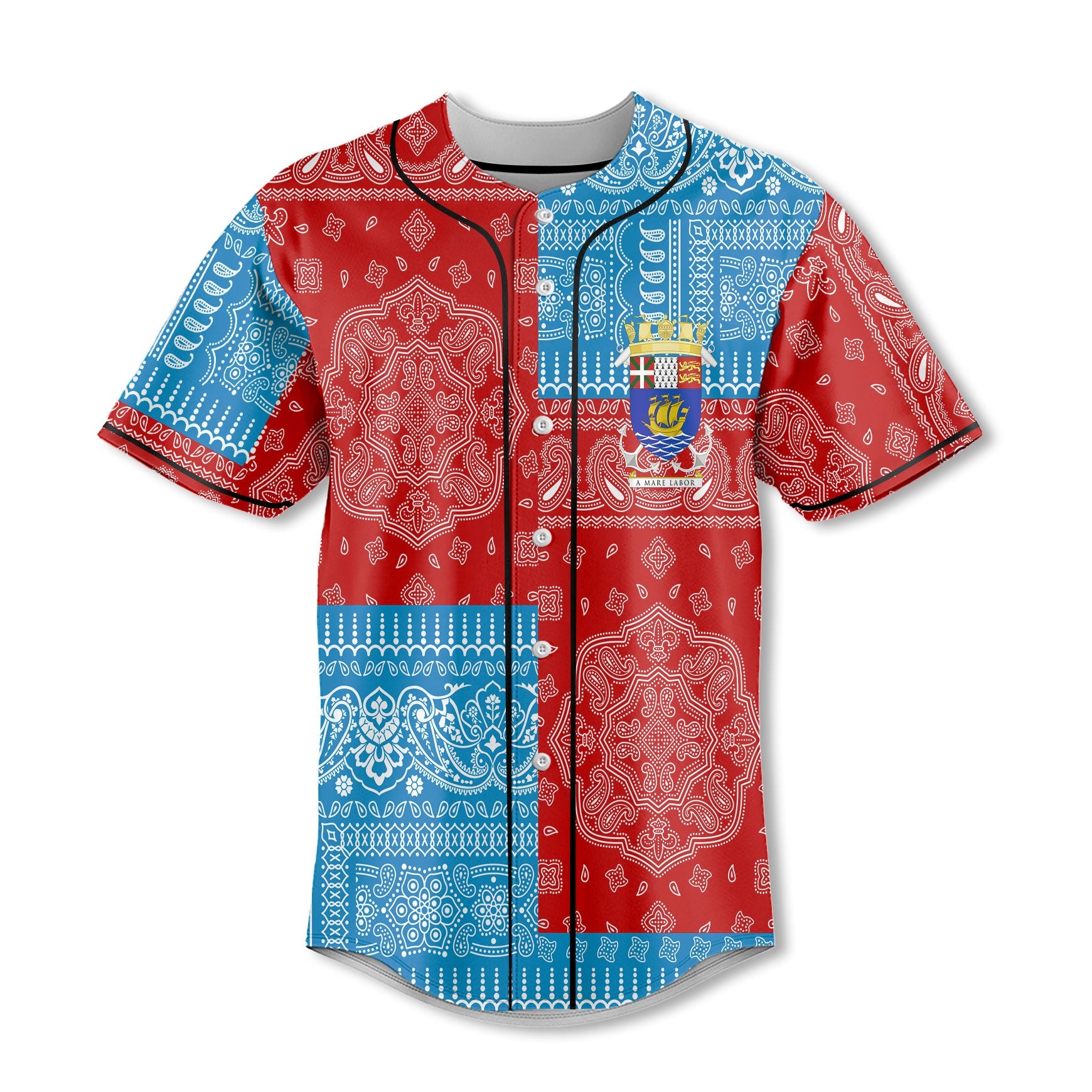 Saint Pierre And Miquelon Baseball Jersey Flag And Paisley Basic Style 2