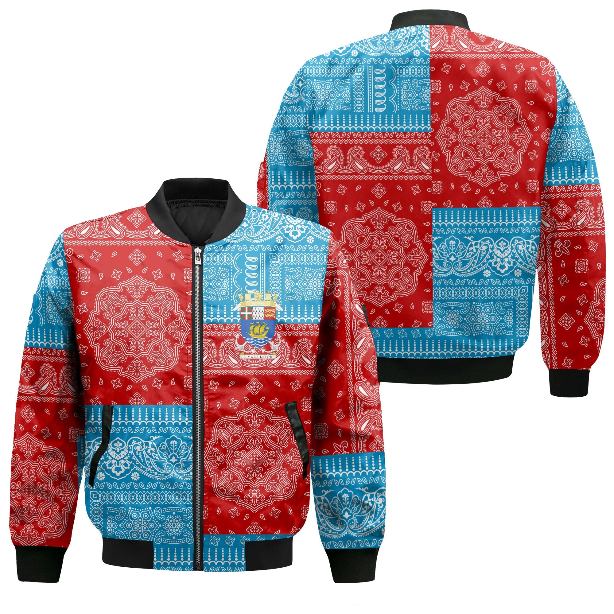 Saint Pierre And Miquelon Bomber Jacket Flag And Paisley Basic Style 1