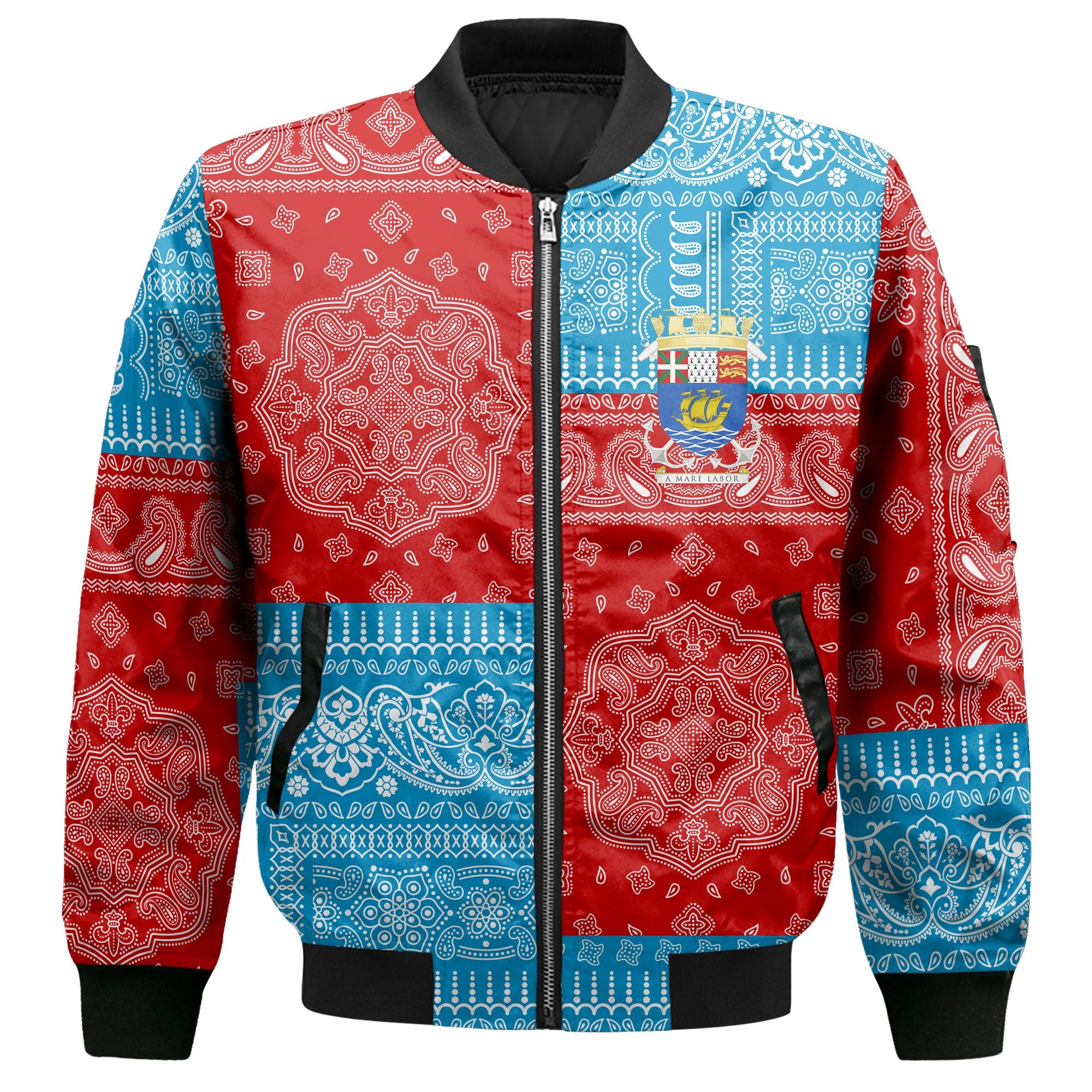 Saint Pierre And Miquelon Bomber Jacket Flag And Paisley Basic Style 2